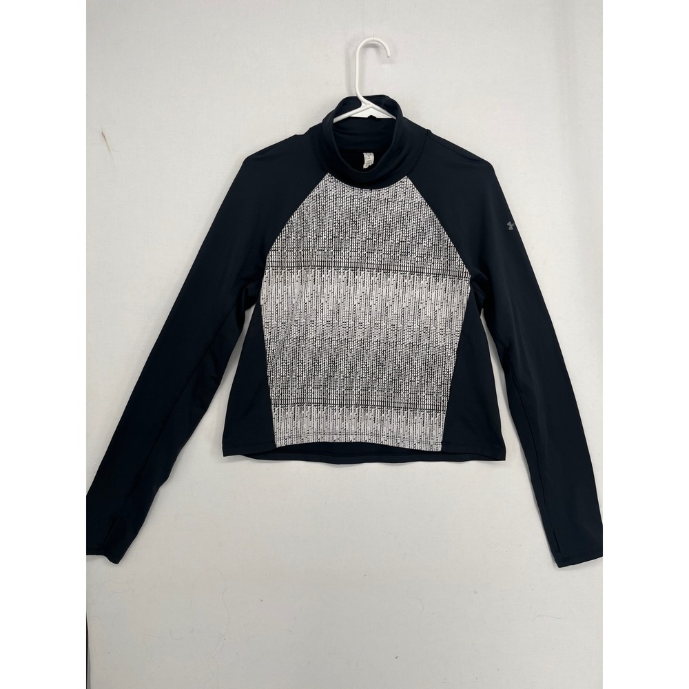Under Armour ColdGear Loose Mock Neck Long Sleeve Top Black Patterned Women's M
